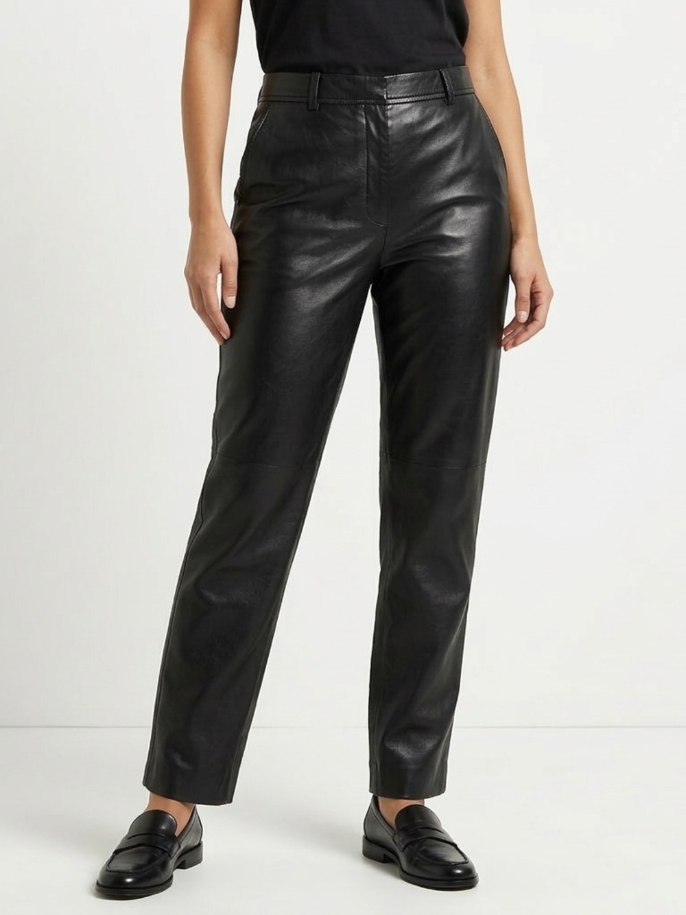 Babaton Aritzia Vegan Leather Trouser Pants Black Straight Leg Size 16